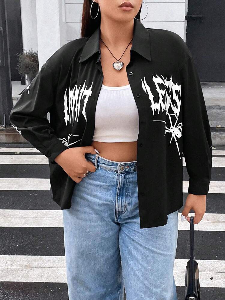 Plus Letter Graphic Drop Shoulder Shirt