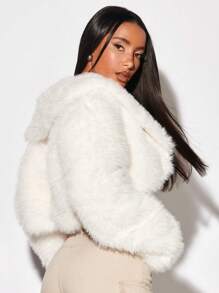 SHEIN BAE Christmas Solid Open Front Fuzzy Coat