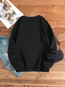 SHEIN LUNE Đồ họa Khẩu hiệu Lót nhiệt Áo nỉ - màu đen - Xem 2