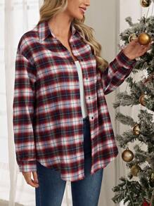 EMERY ROSE Plaid Print Drop Shoulder Shirt - Multicolor - View 1