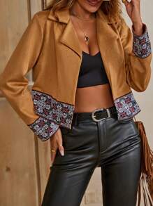 SHEIN LUNE Cazadora con estampado geométrico de cuello con solapa con parte delantera abierta - Caqui - Ver 3