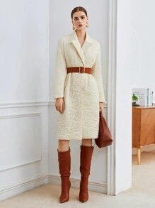 BizChic Chất rắn Cổ áo Áo khoác Quilted Không có thắt lưng - trắng - Xem 6