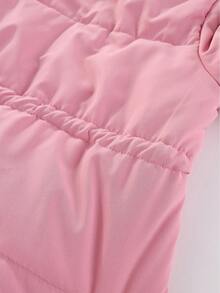 SHEIN Young Girl Drawstring Waist Hooded Padded Coat - Pink - View 8