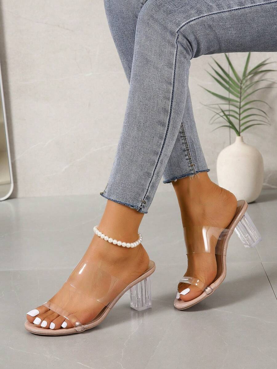 Của phụ nữ Giày cao gót Dép xăng đan , Đúng mốt Trong suốt Gót chân trung bình , Pha lê Giày dép Dày Gót chân Ngoài trời Dép đi trong nhà Cao gót - Màu be - Xem 1