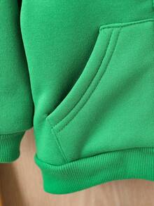 Baby Boy Letter Patched Detail Zip Up Hooded Jacket Without Tee - Green - View 5