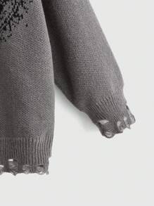 ROMWE Fairycore Plus Skull Pattern Distressed Sweater