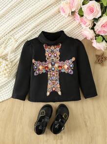 Baby Girl Cross Print Mock Neck Puff Sleeve Tee - Multicolor - View 1