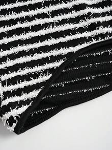 SHEIN Unity Striped Super Crop Top Without Cami Top - Black and White - View 5