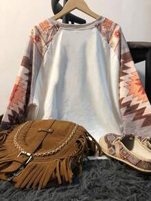 Horse Print Raglan Sleeve Sweatshirt - Multicolor - View 2