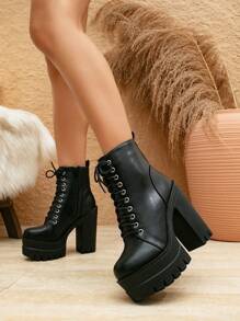 Fall/Winter 2025 Women's Fashionable Black Pointed Toe Stiletto Heel Knee High Boots With Sweater, Simple And Versatile Style,Platform Heels For Women - Black - View 3