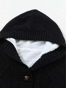 CILKOO Áo khoác cardigan dệt kim kiểu dáng thường ngày cho nữ, có túi, dáng rộng, cài nút, có mũ, tay dài, thích hợp mặc hàng ngày, màu đen trơn. - màu đen - Xem 8