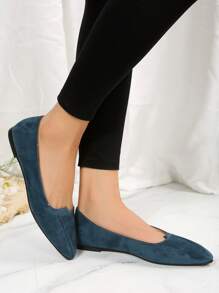 Women's Fashionable Pointed-toe Smog Blue Flat Shoes For Spring And Autumn - Dusty Blue - View 1