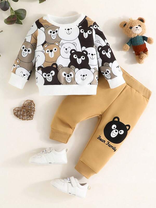 Baby Boy Cartoon Graphic Sweatshirt & Letter Graphic Sweatpants