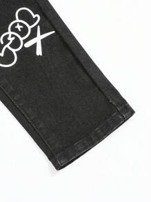 SHEIN Young Boy Slogan Graphic Ripped Jeans - Black - View 4