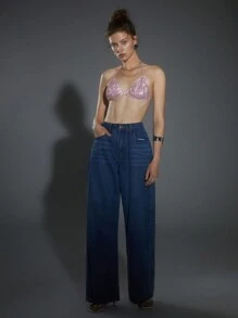 Zolique Top halter corto capestro con strass