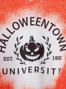 Men Plus Halloween Print V Neck Tee - Orange - View 5