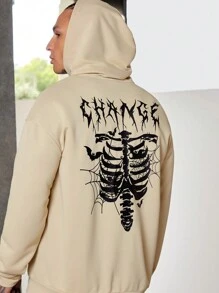 Manfinity VCAY Oversized Men's Skeleton Print Drop Shoulder Drawstring Hoodie, For Fall Winter - Multicolor - View 3
