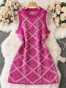 Celure Plus Geo Pattern Sweater Dress - Multicolor - View 1