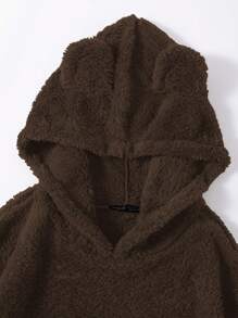SHEIN LUNE Solid Teddy Hoodie - Coffee Brown - View 4