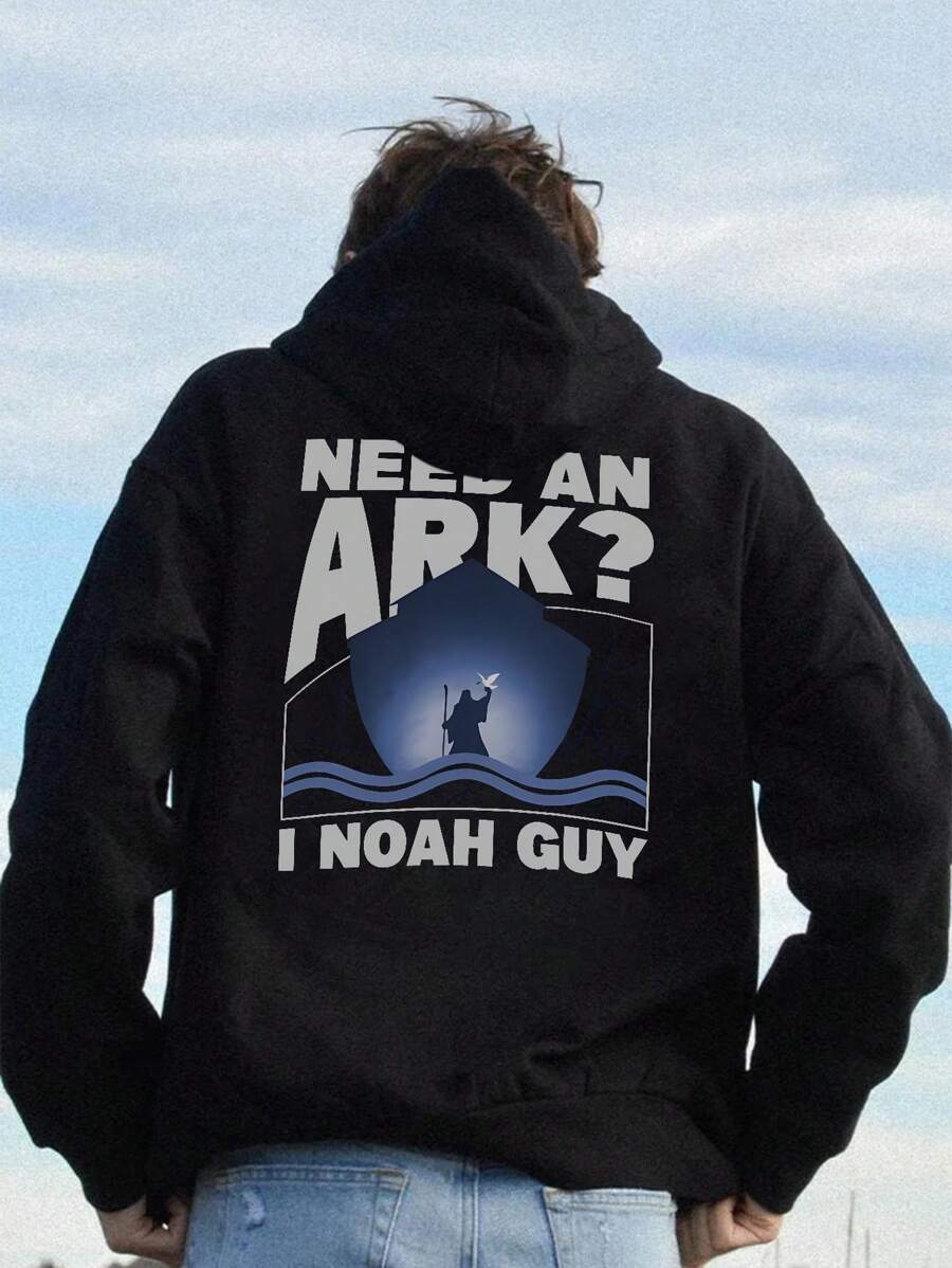 Men Slogan Graphic Drop Shoulder Hoodie - Black - View 1