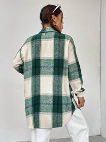 SHEIN Unity Plaid Print Drop Shoulder Flap Detail Overcoat - Green - View 2