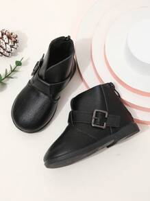 寶寶秋冬時尚休閒戶外扣飾平底靴 - 黑色 - 查看 4