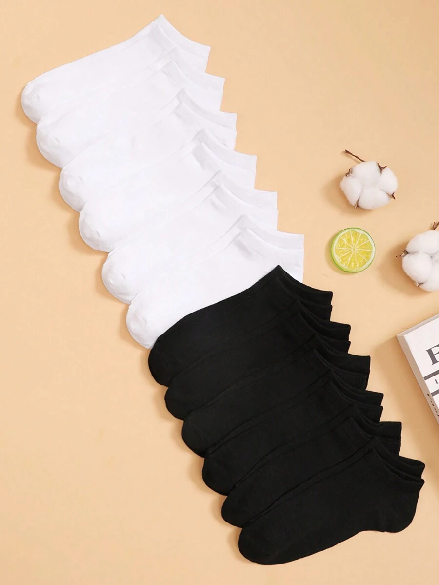 12 Màu thuần Nam Ngắn Vớ - Đen và trắng - Xem 1