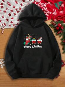 GENTILAND Loose Fit Men's Christmas Print Hooded Sweatshirt - Black - View 3