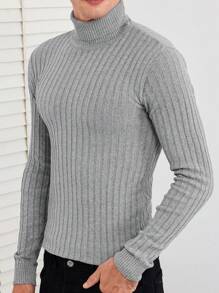 RueChic Men High Neck Ribbed Knit Sweater - Grey - View 7