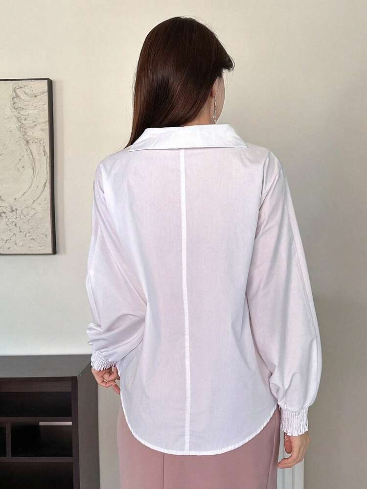 Flap Detail Drop Shoulder Shirt Long Sleeve Top