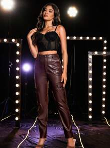 Zolique Flap Pocket Side PU Pants