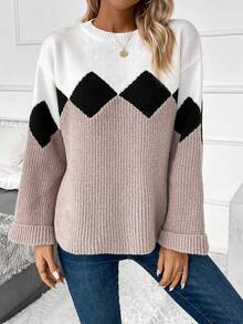 EMERY ROSE 撞色落肩袖套頭毛衣 - 彩色 - 查看 4