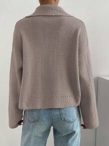 SHEIN LUNE Drop Shoulder Button Front Cardigan,Long Sleeve Tops - Khaki - View 2