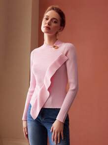 MOTF PREMIUM Suéter de punto ribete con fruncido - Rosa - Ver 7