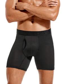 1pc Men's Breathable And Comfortable Front Open Boxers - Black - View 3