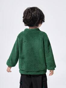 SHEIN Young Boy Letter Embroidery Mock Neck Teddy Sweatshirt - Green - View 2