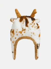 SHEIN Young Boy Cow Pattern Hooded Teddy Jacket With 3D Ear Design Hat,In Fall/Winter - Multicolor - View 3