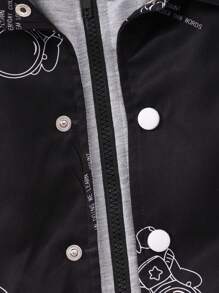 Tween Boy 1pc Astronaut Print Hooded 2 In 1 Coat - Black - View 4