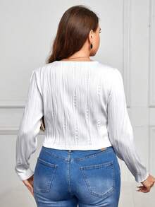 SHEIN Frenchy Plus Scoop Neck Button Detail Tee - White - View 2