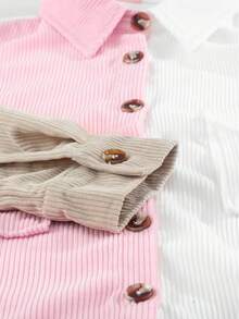 CILKOO Abrigo de pana de color combinado con bolsillo con solapa de hombros caídos - Rosa - Ver 6