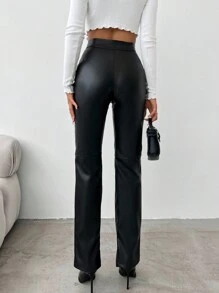 EURMUSE 下擺開叉PU皮革長褲