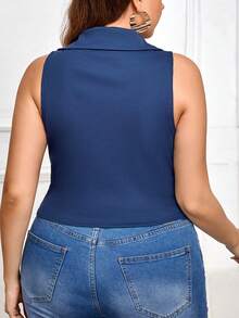 SHEIN Frenchy Hơn Chất rắn Áo ba lỗ - Màu xanh hải quân - Xem 2
