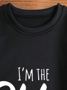 SHEIN LUNE Đồ họa Khẩu hiệu Lót nhiệt Áo nỉ - màu đen - Xem 5