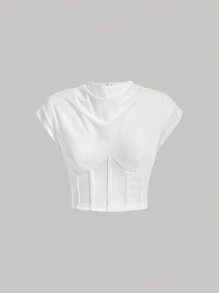 SHEIN MOD Cổ giả tay cánh Áo thun - trắng - Xem 1