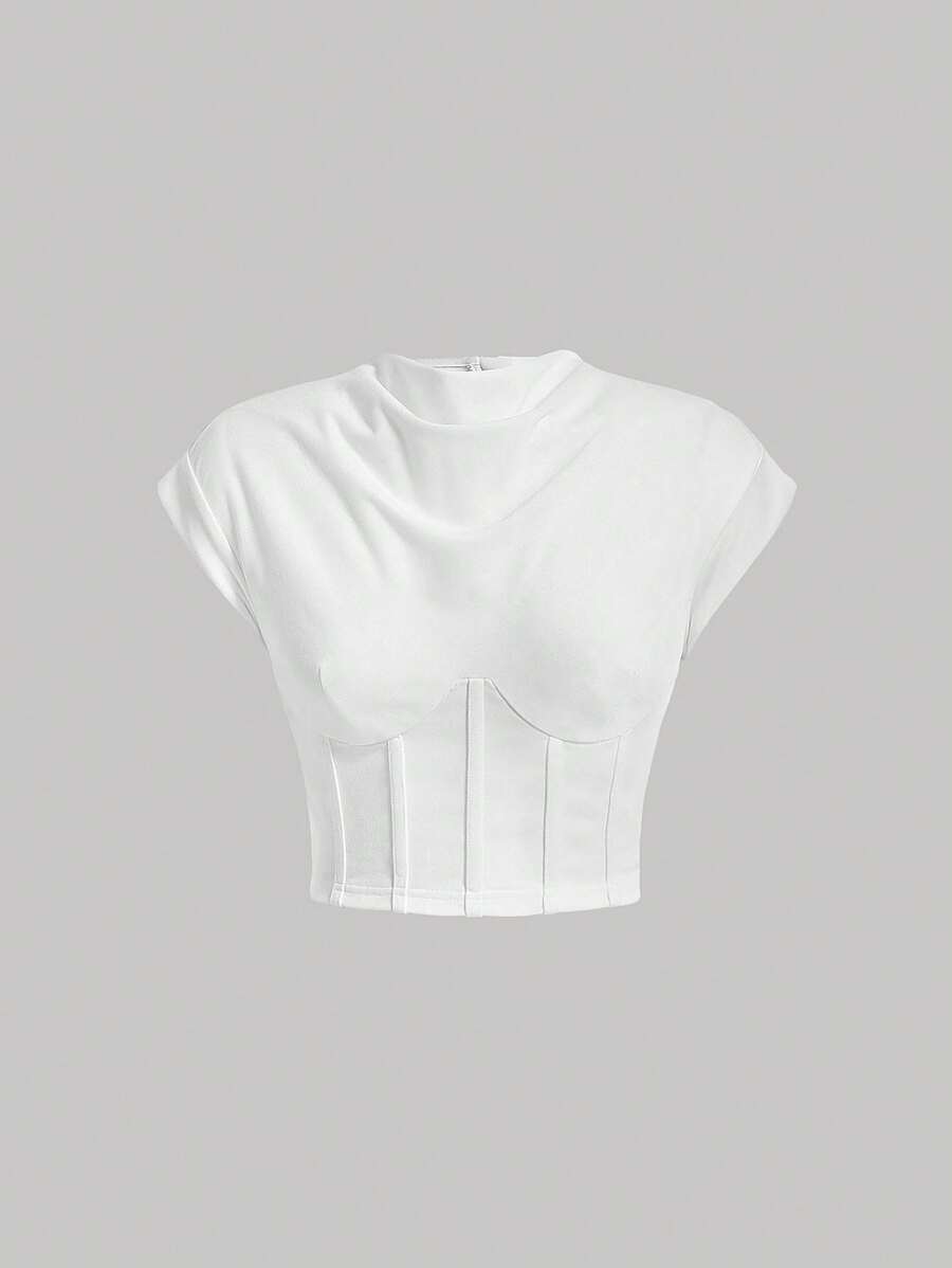 SHEIN MOD Cổ giả tay cánh Áo thun - trắng - Xem 1