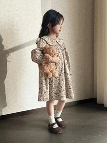 Cô Gái Trẻ In hoa Ditsy Cổ tròn Váy Smock - Nhiều màu - Xem 3