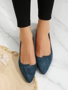 Women's Fashionable Pointed-toe Smog Blue Flat Shoes For Spring And Autumn - Dusty Blue - View 3