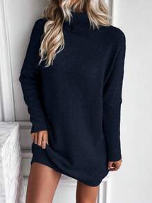 SHEIN Essnce 高領蝙蝠袖毛衣洋裝不附腰帶 - 藏蓝色 - 查看 3