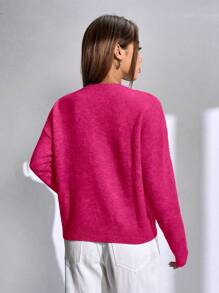 SHEIN Unity Letter Pattern Drop Shoulder Sweater - Hot Pink - View 2