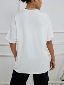 SHEIN EZwear In số Áo thun Thả vai - trắng - Xem 2